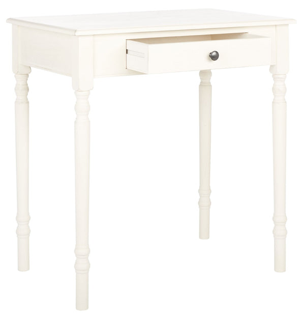 Safavieh Arina Classic One-Drawer Desk With Elegant Turned Legs, Ideal For Small Spaces And Stylish Workspaces Distressed White DSK5710A