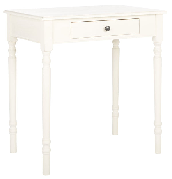 Safavieh Arina Classic One-Drawer Desk With Elegant Turned Legs, Ideal For Small Spaces And Stylish Workspaces Distressed White DSK5710A