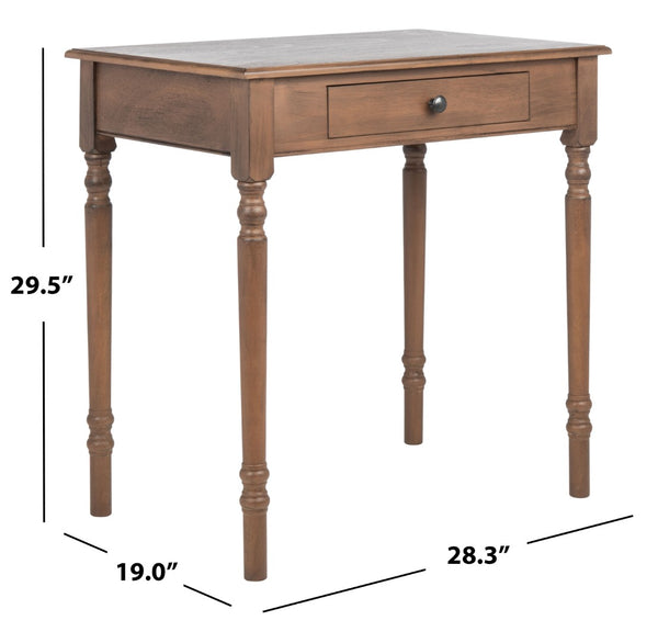 Safavieh Arina Classic One-Drawer Desk With Elegant Turned Legs, Ideal For Small Spaces And Stylish Workspaces Brown DSK5710B