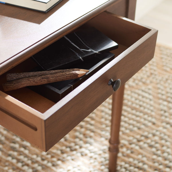 Safavieh Arina Classic One-Drawer Desk With Elegant Turned Legs, Ideal For Small Spaces And Stylish Workspaces Brown DSK5710B