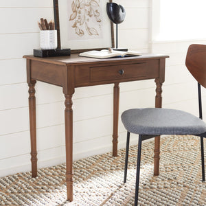 Safavieh Arina Classic One-Drawer Desk With Elegant Turned Legs, Ideal For Small Spaces And Stylish Workspaces Brown DSK5710B