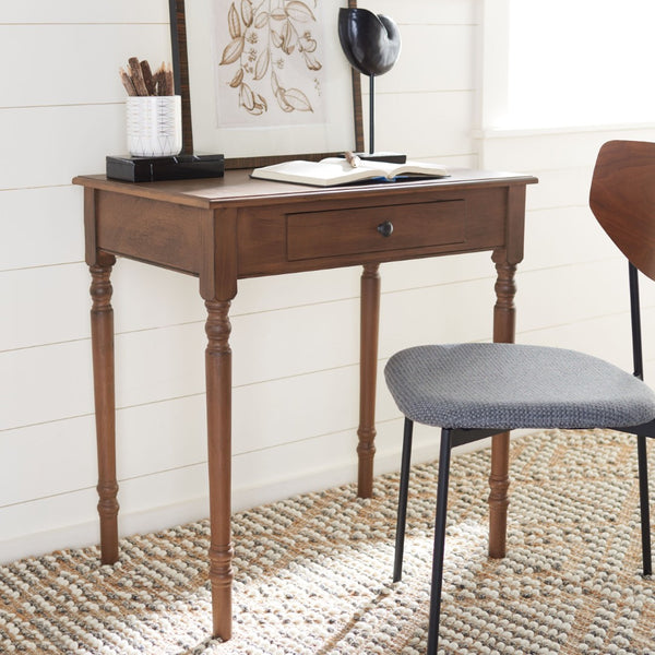 Safavieh Arina Classic One-Drawer Desk With Elegant Turned Legs, Ideal For Small Spaces And Stylish Workspaces Brown DSK5710B