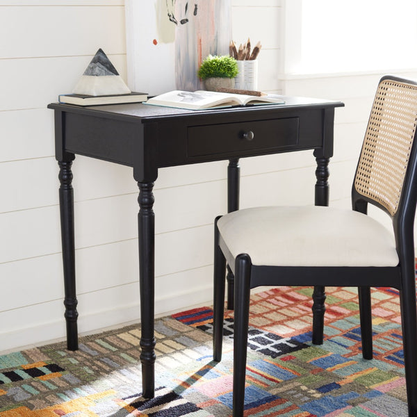 Safavieh Arina Classic One-Drawer Desk With Elegant Turned Legs, Ideal For Small Spaces And Stylish Workspaces Black DSK5710C