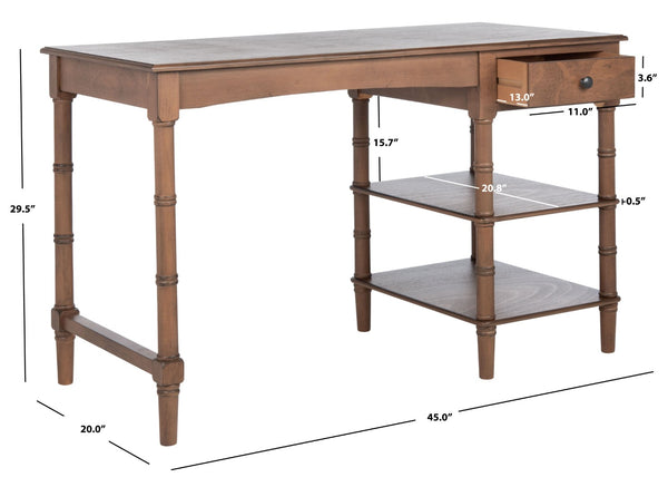 Safavieh Henric Farmhouse Chic Desk With Drawer & Shelves - Perfect For Home Office, Bedroom, Or Entryway Brown DSK5712B