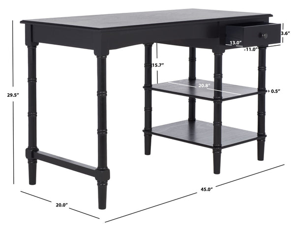 Safavieh Henric Farmhouse Chic Desk With Drawer & Shelves - Perfect For Home Office, Bedroom, Or Entryway Black DSK5712C