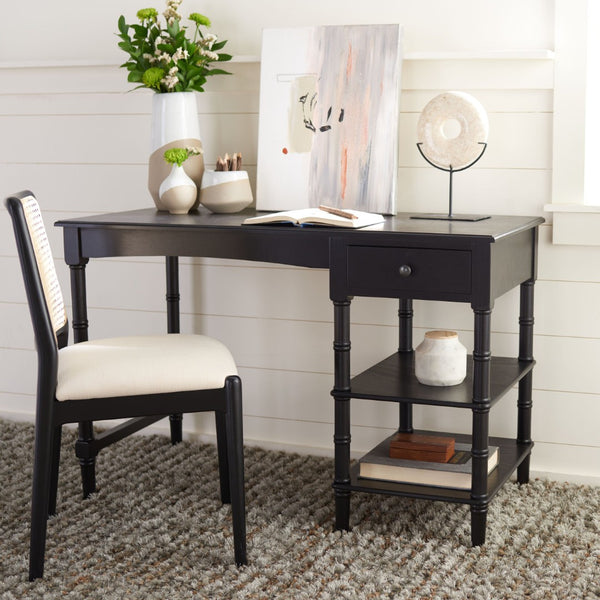 Safavieh Henric Farmhouse Chic Desk With Drawer & Shelves - Perfect For Home Office, Bedroom, Or Entryway Black DSK5712C