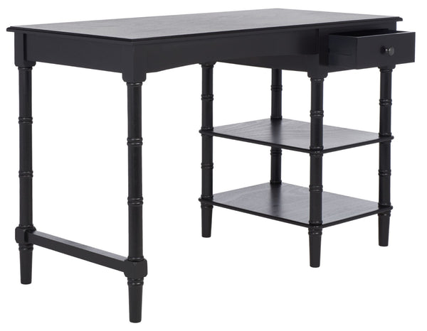 Safavieh Henric Farmhouse Chic Desk With Drawer & Shelves - Perfect For Home Office, Bedroom, Or Entryway Black DSK5712C