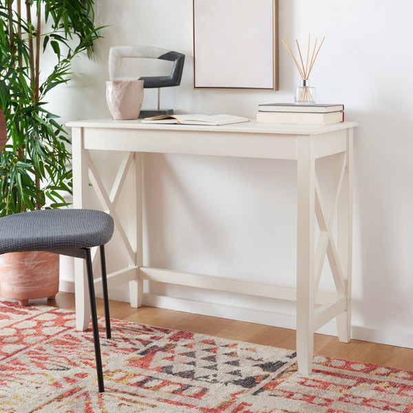 Safavieh Kaytee Charming Farmhouse Desk For Home Office – Rustic Style With Cross X Accents And Vintage Appeal Distressed White DSK5713A