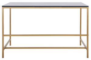 Safavieh Nova Glossy Navy Wooden Desk With Gold Legs - Modern Glam Home Office Furniture For Stylish Workspaces DSK5800C