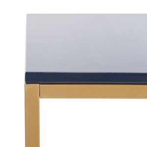 Safavieh Nova Glossy Navy Wooden Desk With Gold Legs - Modern Glam Home Office Furniture For Stylish Workspaces DSK5800C