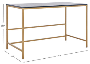 Safavieh Nova Glossy Navy Wooden Desk With Gold Legs - Modern Glam Home Office Furniture For Stylish Workspaces DSK5800C