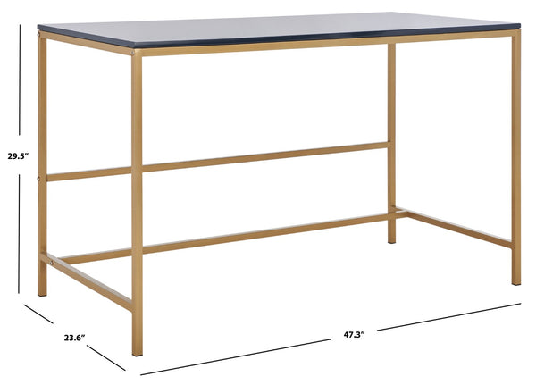 Safavieh Nova Glossy Navy Wooden Desk With Gold Legs - Modern Glam Home Office Furniture For Stylish Workspaces DSK5800C