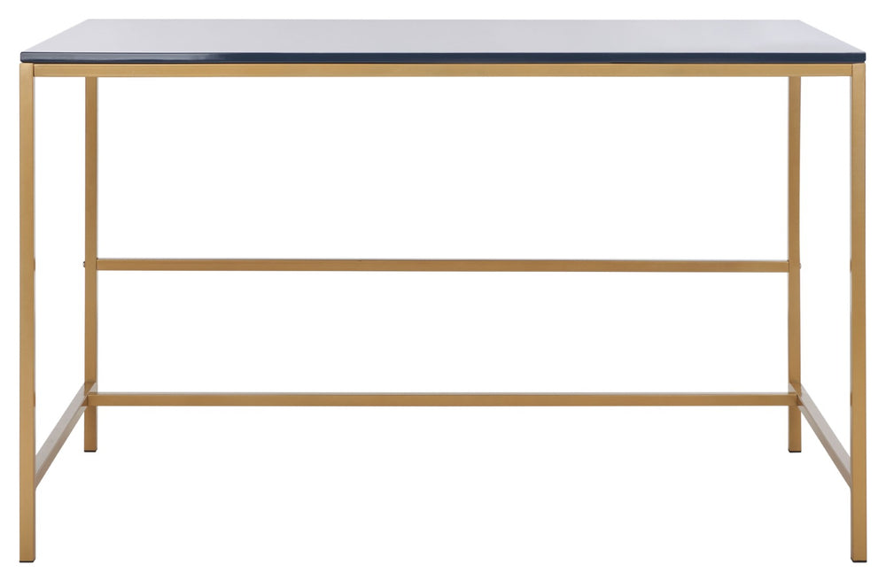 Safavieh Nova Glossy Navy Wooden Desk With Gold Legs - Modern Glam Home Office Furniture For Stylish Workspaces DSK5800C