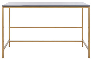 Safavieh Nova Glossy Navy Wooden Desk With Gold Legs - Modern Glam Home Office Furniture For Stylish Workspaces DSK5800C