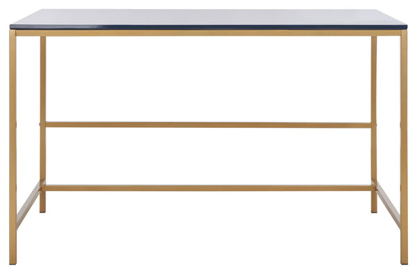 Safavieh Nova Glossy Navy Wooden Desk With Gold Legs - Modern Glam Home Office Furniture For Stylish Workspaces DSK5800C