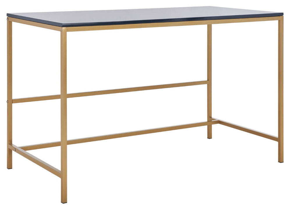 Safavieh Nova Glossy Navy Wooden Desk With Gold Legs - Modern Glam Home Office Furniture For Stylish Workspaces DSK5800C