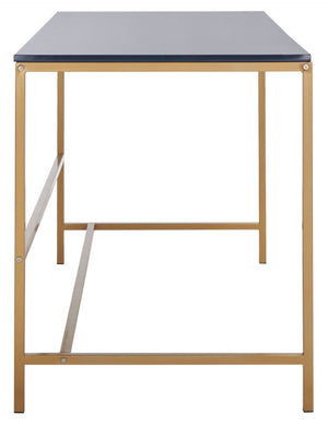 Safavieh Nova Glossy Navy Wooden Desk With Gold Legs - Modern Glam Home Office Furniture For Stylish Workspaces DSK5800C