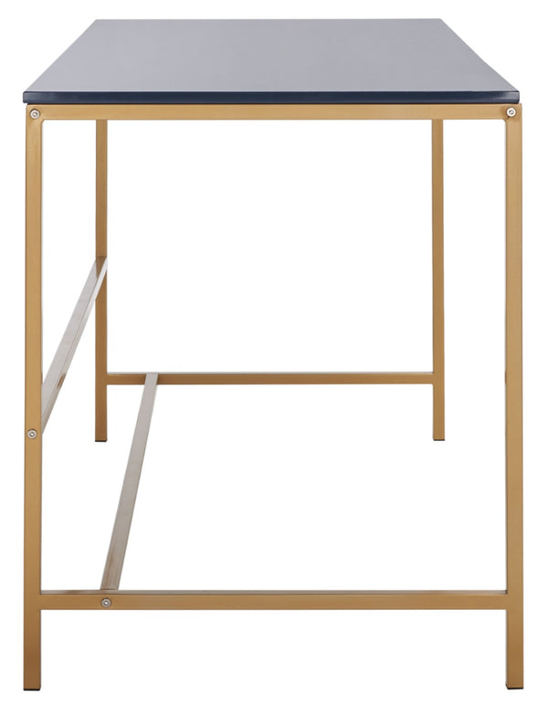 Safavieh Nova Glossy Navy Wooden Desk With Gold Legs - Modern Glam Home Office Furniture For Stylish Workspaces DSK5800C