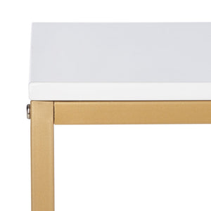 Safavieh Viv Glamorous Wooden Desk - Modern High-Gloss Finish For Stylish Home Office & Compact Spaces White Top / Gold Leg DSK5801A