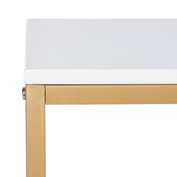 Safavieh Viv Glamorous Wooden Desk - Modern High-Gloss Finish For Stylish Home Office & Compact Spaces White Top / Gold Leg DSK5801A