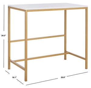 Safavieh Viv Glamorous Wooden Desk - Modern High-Gloss Finish For Stylish Home Office & Compact Spaces White Top / Gold Leg DSK5801A