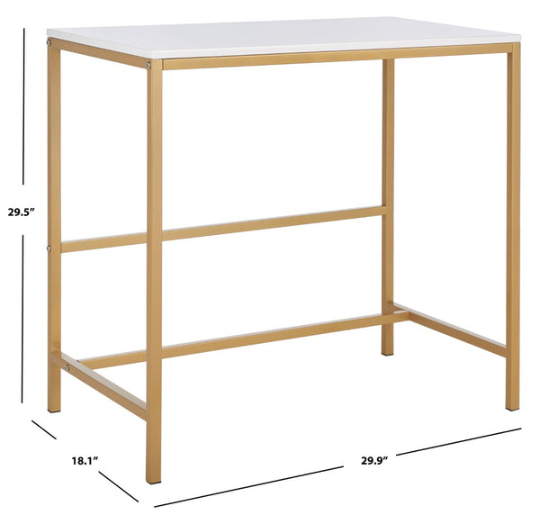 Safavieh Viv Glamorous Wooden Desk - Modern High-Gloss Finish For Stylish Home Office & Compact Spaces White Top / Gold Leg DSK5801A