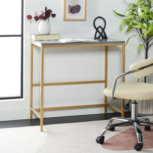 Safavieh Viv Glamorous Wooden Desk - Modern High-Gloss Finish For Stylish Home Office & Compact Spaces Light Grey / Gold Leg DSK5801C