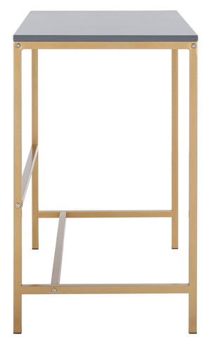 Safavieh Viv Glamorous Wooden Desk - Modern High-Gloss Finish For Stylish Home Office & Compact Spaces Light Grey / Gold Leg DSK5801C