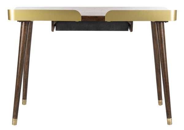 Safavieh Parker Mid-Century Modern 1 Drawer Desk - Stylish Home Office Solution With Velvet-Lined Storage Walnut/Gold DSK6400A