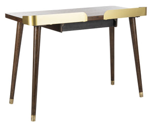Safavieh Parker Mid-Century Modern 1 Drawer Desk - Stylish Home Office Solution With Velvet-Lined Storage Walnut/Gold DSK6400A