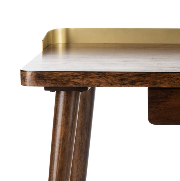 Safavieh Parker Mid-Century Modern 1 Drawer Desk - Stylish Home Office Solution With Velvet-Lined Storage Walnut/Gold DSK6400A