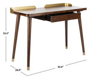 Safavieh Parker Mid-Century Modern 1 Drawer Desk - Stylish Home Office Solution With Velvet-Lined Storage Walnut/Gold DSK6400A
