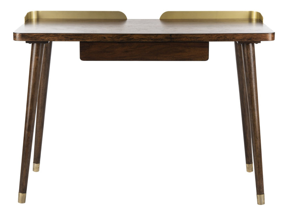 Safavieh Parker Mid-Century Modern 1 Drawer Desk - Stylish Home Office Solution With Velvet-Lined Storage Walnut/Gold DSK6400A