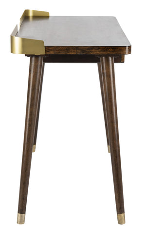 Safavieh Parker Mid-Century Modern 1 Drawer Desk - Stylish Home Office Solution With Velvet-Lined Storage Walnut/Gold DSK6400A