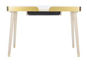 Safavieh Parker Mid-Century Modern 1 Drawer Desk - Stylish Home Office Solution With Velvet-Lined Storage White Washed/Gold DSK6400B
