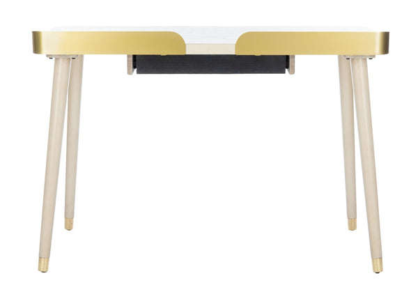 Safavieh Parker Mid-Century Modern 1 Drawer Desk - Stylish Home Office Solution With Velvet-Lined Storage White Washed/Gold DSK6400B