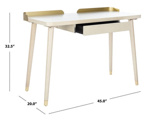 Safavieh Parker Mid-Century Modern 1 Drawer Desk - Stylish Home Office Solution With Velvet-Lined Storage White Washed/Gold DSK6400B