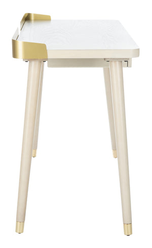 Safavieh Parker Mid-Century Modern 1 Drawer Desk - Stylish Home Office Solution With Velvet-Lined Storage White Washed/Gold DSK6400B