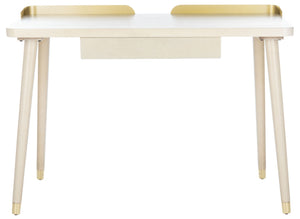 Safavieh Parker Mid-Century Modern 1 Drawer Desk - Stylish Home Office Solution With Velvet-Lined Storage White Washed/Gold DSK6400B