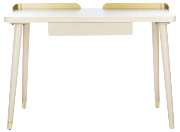 Safavieh Parker Mid-Century Modern 1 Drawer Desk - Stylish Home Office Solution With Velvet-Lined Storage White Washed/Gold DSK6400B