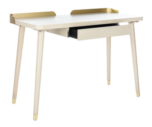 Safavieh Parker Mid-Century Modern 1 Drawer Desk - Stylish Home Office Solution With Velvet-Lined Storage White Washed/Gold DSK6400B