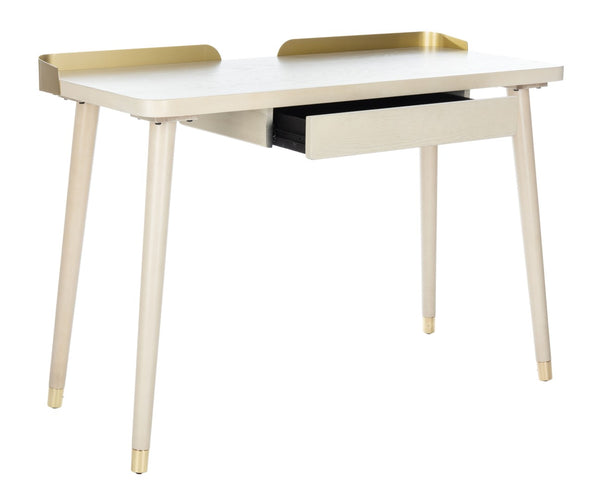 Safavieh Parker Mid-Century Modern 1 Drawer Desk - Stylish Home Office Solution With Velvet-Lined Storage White Washed/Gold DSK6400B
