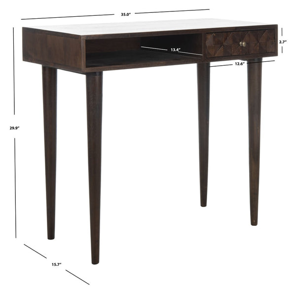 Safavieh Zinnia Desk - Sculptural Modern Design With Geometric Accents, Open Shelf For Stylish Functionality Walnut/Mango Wood DSK9000A