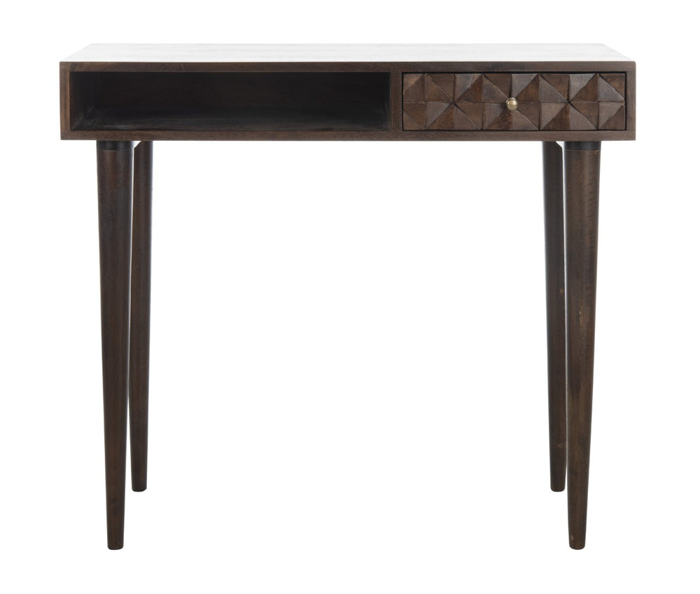 Safavieh Zinnia Desk - Sculptural Modern Design With Geometric Accents, Open Shelf For Stylish Functionality Walnut/Mango Wood DSK9000A