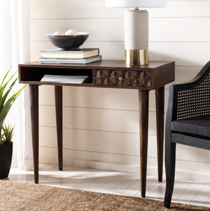 Safavieh Zinnia Desk - Sculptural Modern Design With Geometric Accents, Open Shelf For Stylish Functionality Walnut/Mango Wood DSK9000A