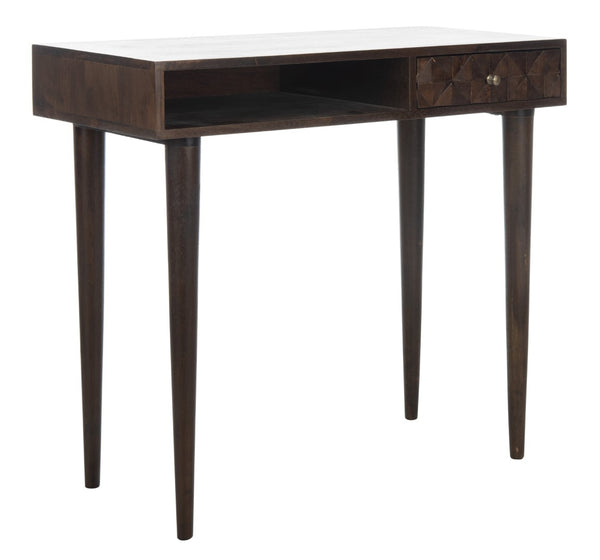 Safavieh Zinnia Desk - Sculptural Modern Design With Geometric Accents, Open Shelf For Stylish Functionality Walnut/Mango Wood DSK9000A