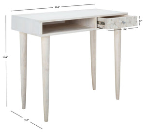 Safavieh Zinnia Desk - Sculptural Modern Design With Geometric Accents, Open Shelf For Stylish Functionality White Wash/Silver DSK9000B