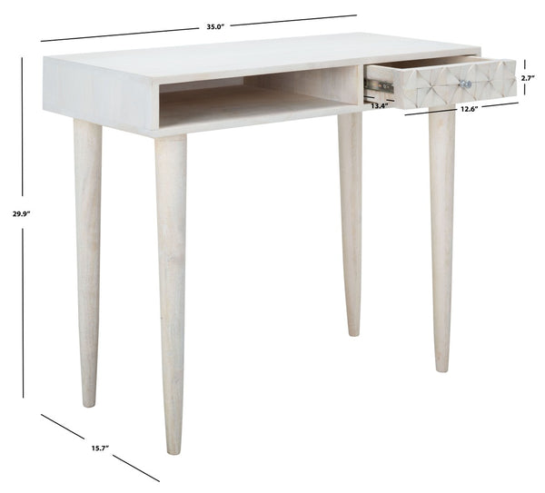 Safavieh Zinnia Desk - Sculptural Modern Design With Geometric Accents, Open Shelf For Stylish Functionality White Wash/Silver DSK9000B