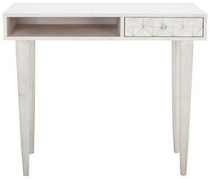 Safavieh Zinnia Desk - Sculptural Modern Design With Geometric Accents, Open Shelf For Stylish Functionality White Wash/Silver DSK9000B