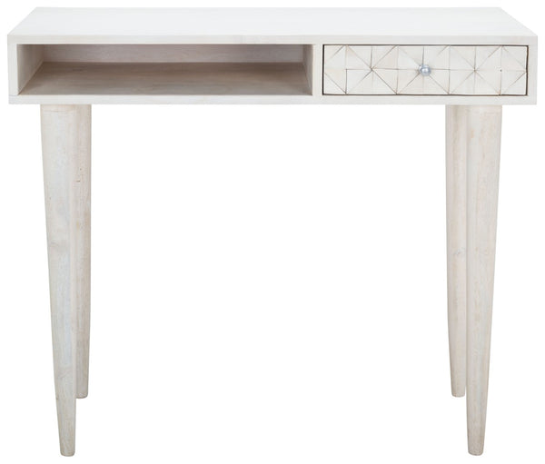 Safavieh Zinnia Desk - Sculptural Modern Design With Geometric Accents, Open Shelf For Stylish Functionality White Wash/Silver DSK9000B
